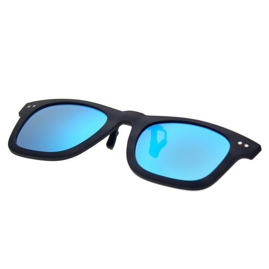 WaydeClip2140 - Clip-on Polarized Horn Rimmed Sunglasses Matte Rubber Finish Color Mirror Lens UV400
